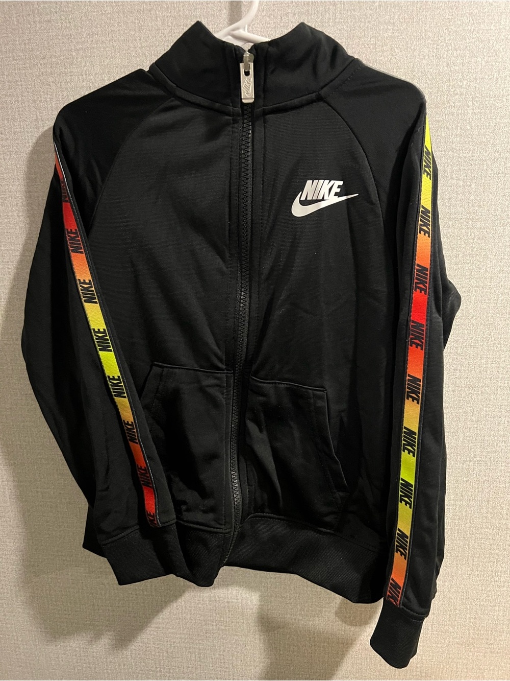 Nike Black Kids Zip-Up Jacket with Rainbow Stripe Tape